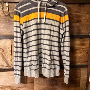 Nike Men's Striped Gray and Orange Hoodie